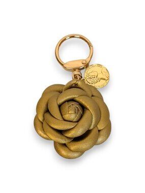 Gold Floral Rosebud Keychain Bag Charm Handmade Accessory